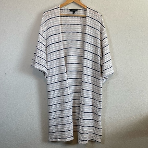 Lane Bryant Longline White Pink Blue Open Front Cardigan Kimono Size 14/16 - Picture 1 of 9